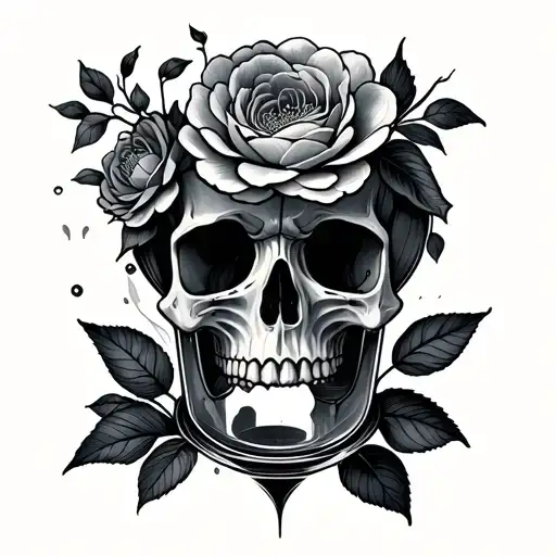 Memento Mori minimalist skull flower hour glass tattoo design idea