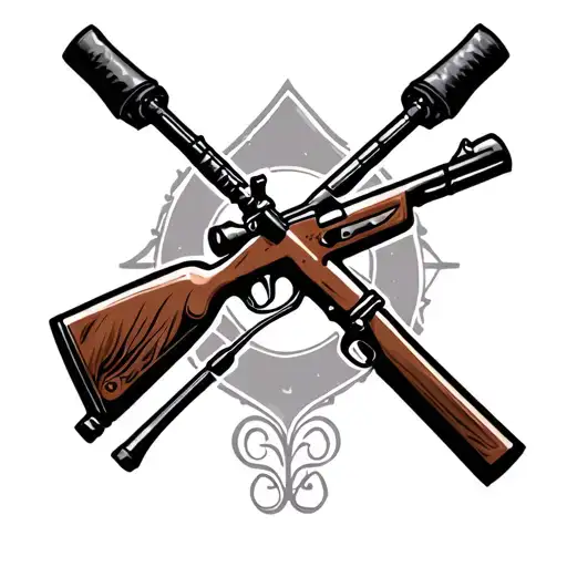 hunting rifle and fishing pole crossed tattoo design idea