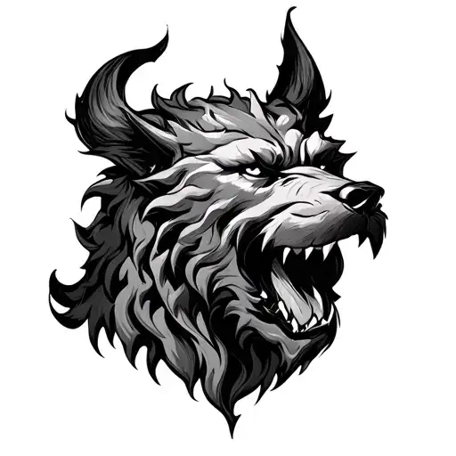 create cerberus tattoo sketch in dark evil style tattoo design idea