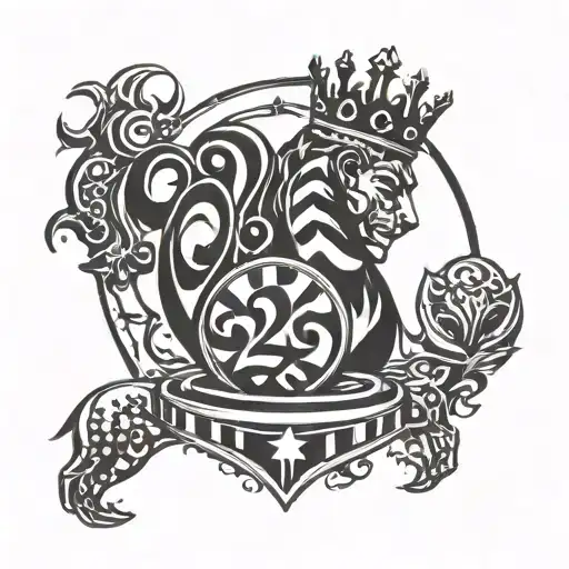 circular tattoo of a king from chess with the number 23 incorperated tattoo design idea