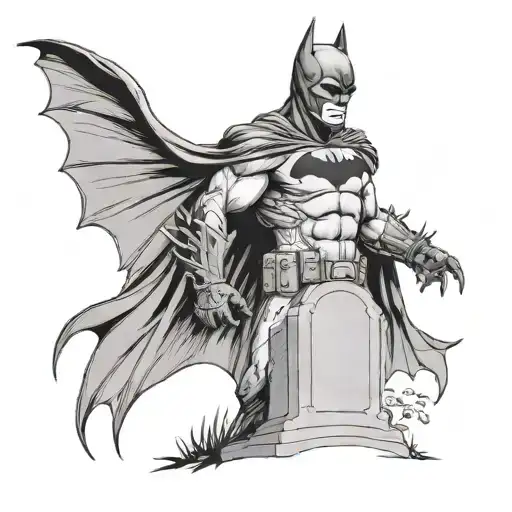 Batman standing at headstone tattoo design idea