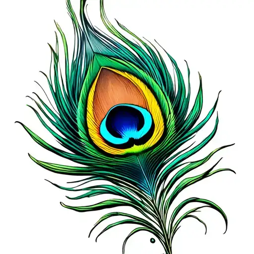 peacock feather quill scrawling line tattoo design idea