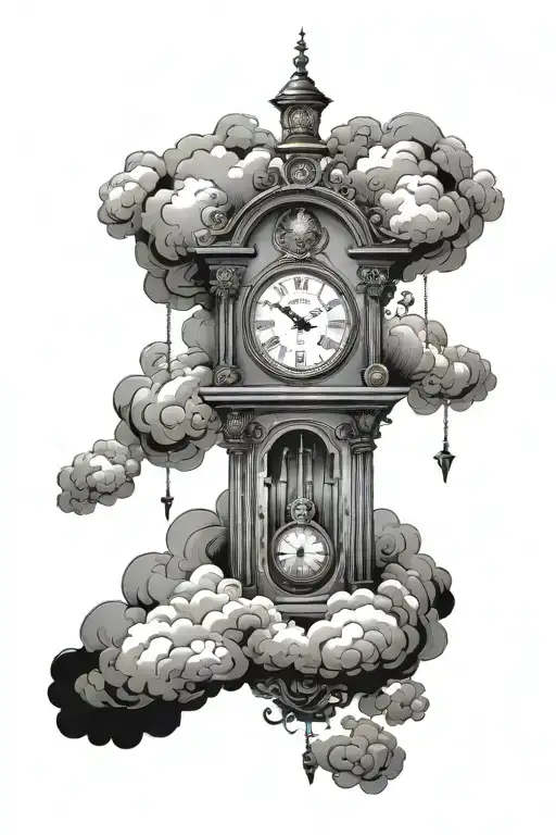 grandfather clock and clouds surrounding tattoo design idea