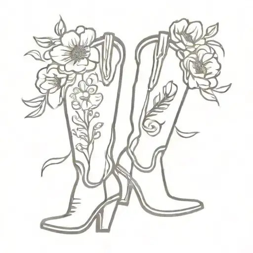 cowboy boot flowers tattoo design idea