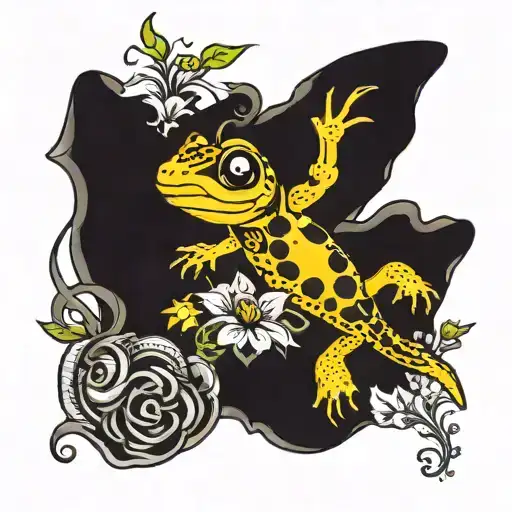 salamander and bee flying tattoo design idea
