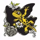 salamander and bee flying tattoo design idea