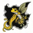 salamander and bee flying tattoo design idea