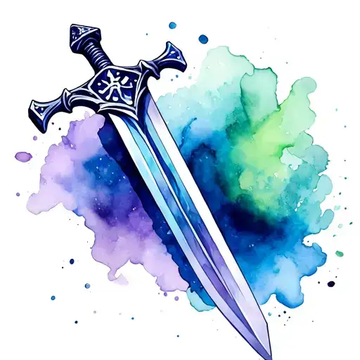 Dice Sword blue, gree, purple tattoo design idea