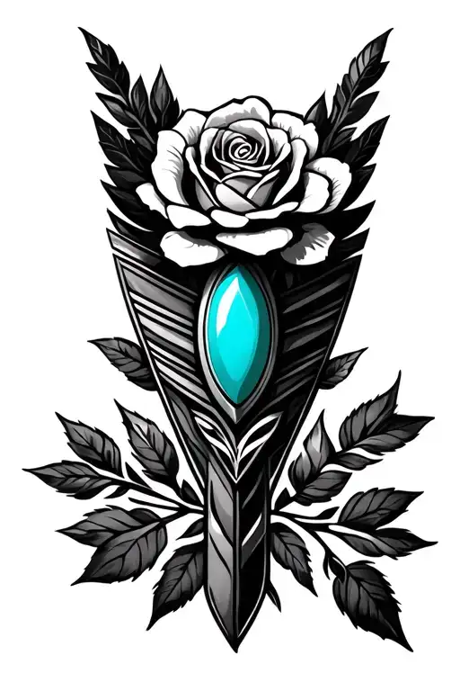 cherokee heritage, arrow head, turquoise, rose flower tattoo design idea