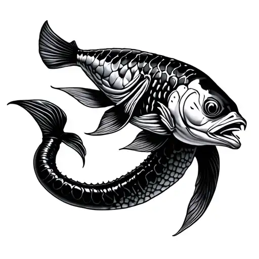 eel with fighting fish style fins tattoo design idea
