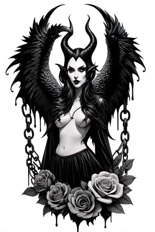 maleficent phoenix roses flowers chains drip tattoo design idea