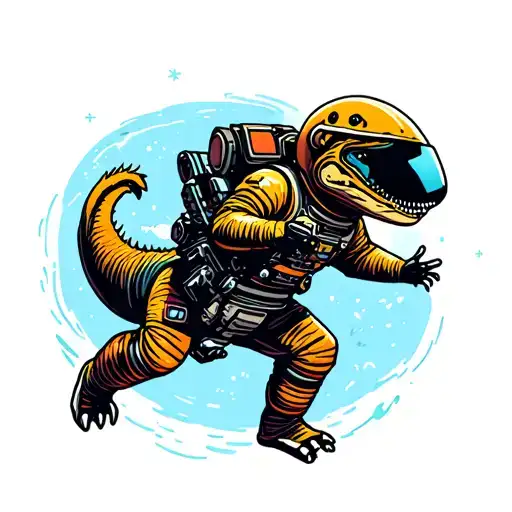  dinasour astronaut floating in space tattoo design idea