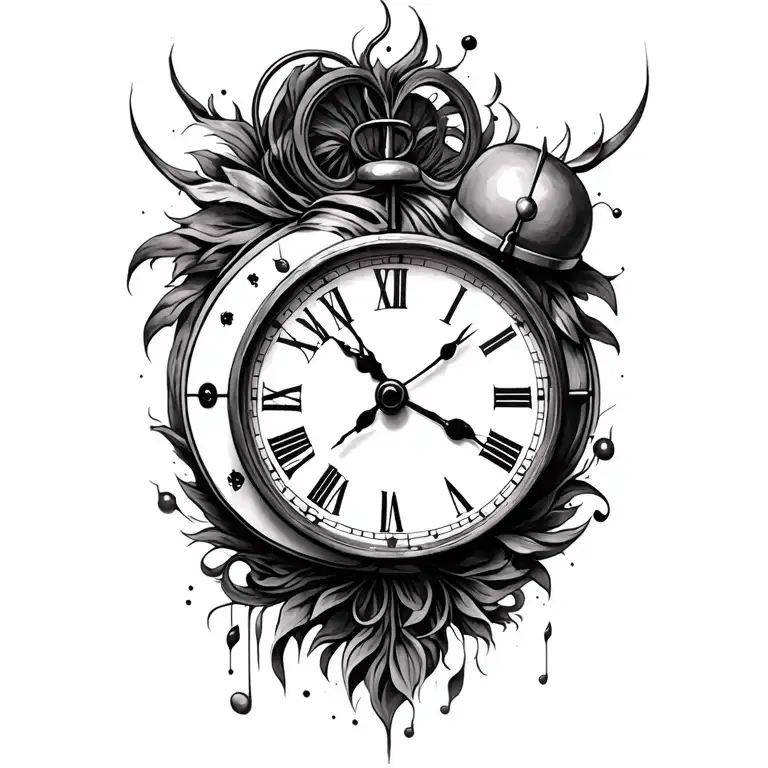 lost, music, faded clock, memories tattoo design idea