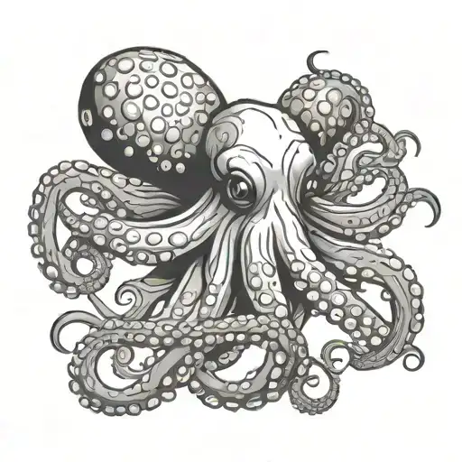 A CUTE octopus black and white in 2D tattoo design idea
