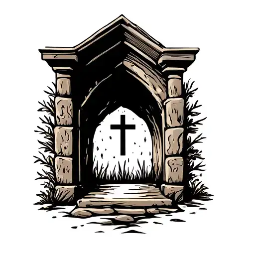 traditional faith based empty tomb tattoo design idea