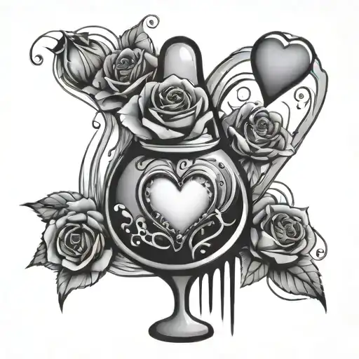 classic lava lamp with heart shaped oil and a rose with stem wrapping around the lava lamp exterior tattoo design idea