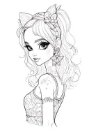 design me a patchwork fine line sleeve; inspired by bratz, monster high, winx club, strawberry shortcake,  Powerpuff gir tattoo design idea
