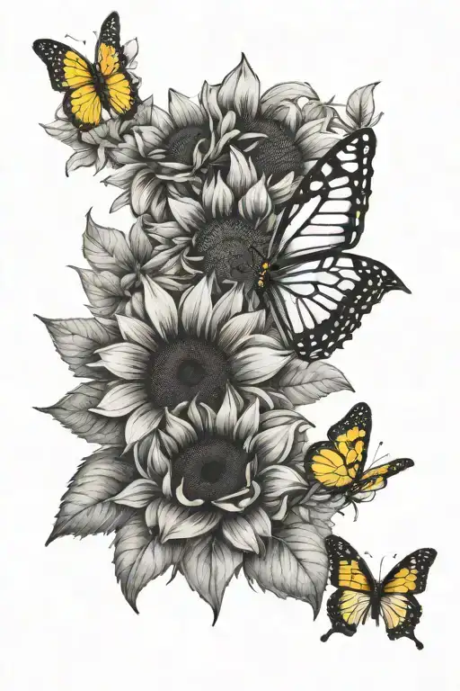 dog paw print sunflower and yellow butterfly  tattoo design idea