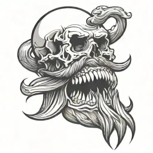 bearded skull sticking out tongue tattoo design idea
