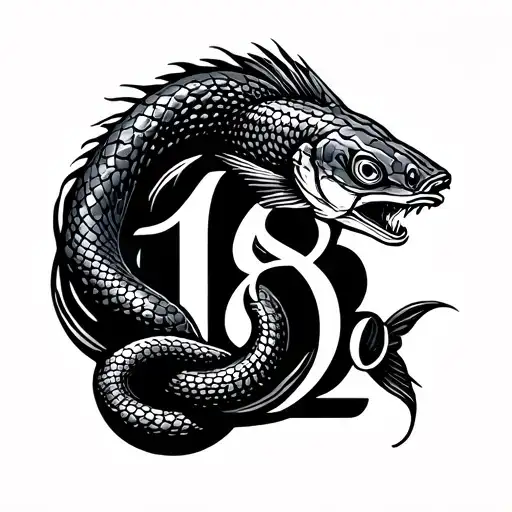cobra snake wrapped, number 18, m, n, v, t , d, peacock & arowana fish tattoo design idea