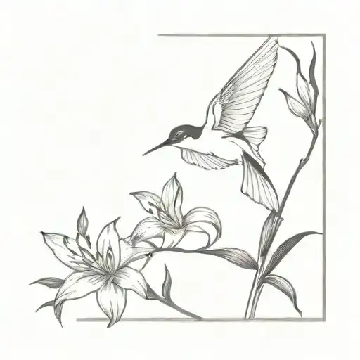 Swallow flying with tiger lilies tattoo design idea