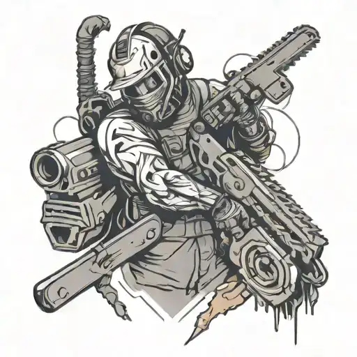 sketch style and chainsaw man themed tattoo design idea