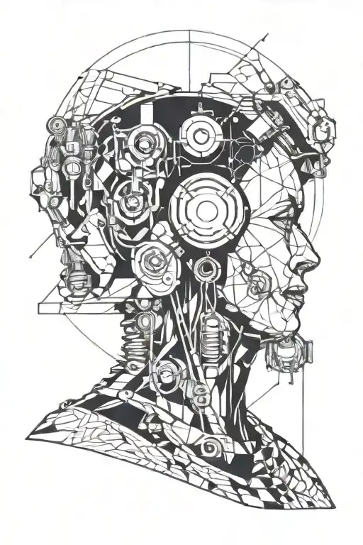 sound engineer humanoid psychedelic front view tattoo design idea