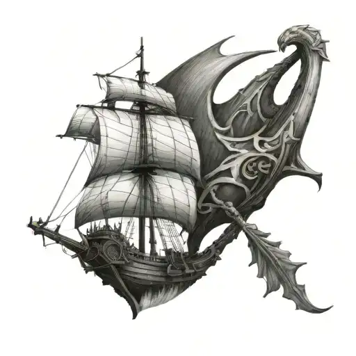 Viking drakeship with a dragon sail tattoo design idea