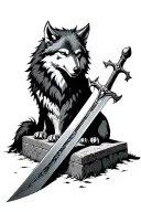 Great wolf Sif resting on artorais' grave with Artorias' great sword and Great shield tattoo design idea