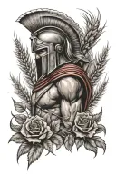 Spartan in wheat field with roses tattoo design idea
