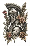 Spartan in wheat field with roses tattoo design idea