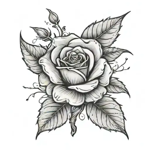 A rose cut by a katana with falling leaves tattoo design idea