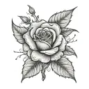 A rose cut by a katana with falling leaves tattoo design idea