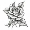 A rose cut by a katana with falling leaves tattoo design idea