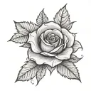 A rose cut by a katana with falling leaves tattoo design idea