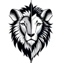 a minimal line art tattoo of a half lion head and a half goat head combined tattoo design idea