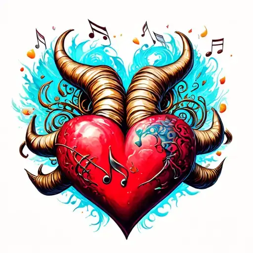 music hearts connected rock horns tattoo design idea