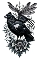 wolfs and hemlock hen bane and dragonfly perched tattoo design idea