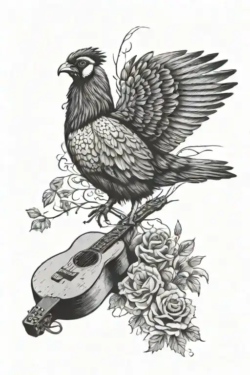 memorial, guitar, pheasant hunting tattoo design idea