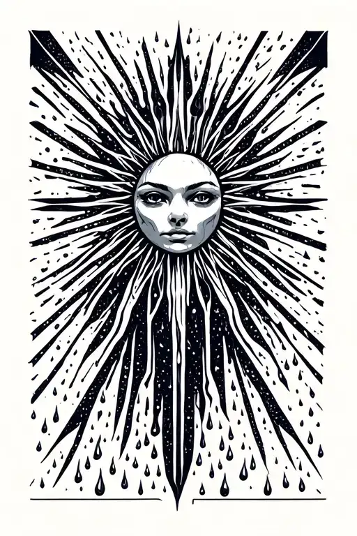 a sun melting into rain drops. tattoo design idea