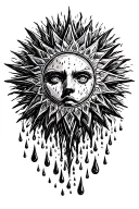 a sun melting into rain drops. tattoo design idea