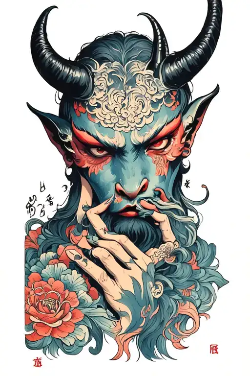 devil whispering into the ear tattoo design idea