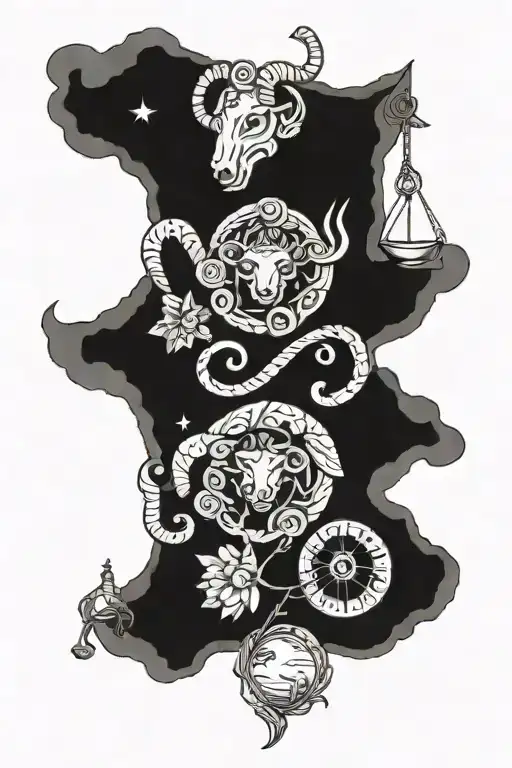 aries, libra, and leo zodiac tattoo design idea