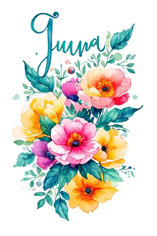 Juana spelled as flowers intertwined tattoo design idea