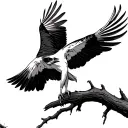  Either an Osprey, Dove, Eagle or a Peregrine Falcon in mid-flight, wings spread wide as the branch beneath it snaps.  tattoo design idea