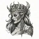 demon lady head with crown of thorns wrapping tattoo design idea