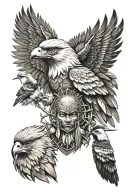  a thunderbird, and pheonix, and chickadee, and native chief warrior boy, and  lightning bolt  tattoo design idea