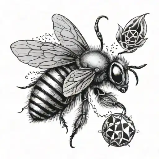 queen bee with psilocybin molecule tattoo design idea