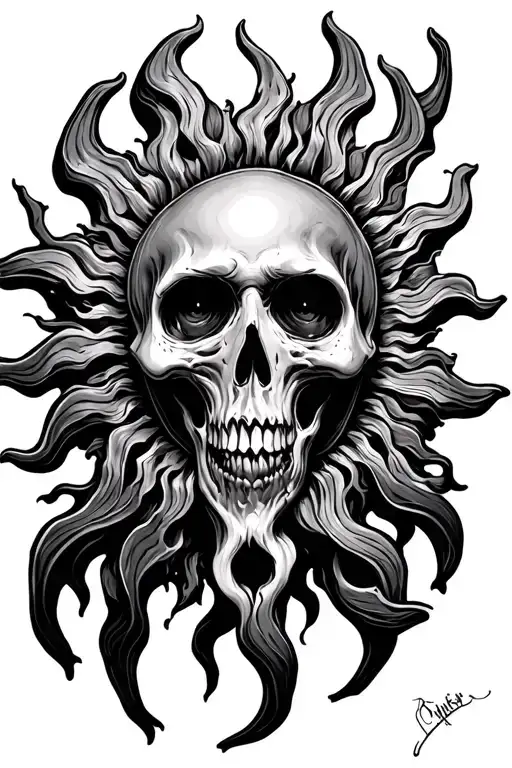 creepy gothic sun tattoo design idea