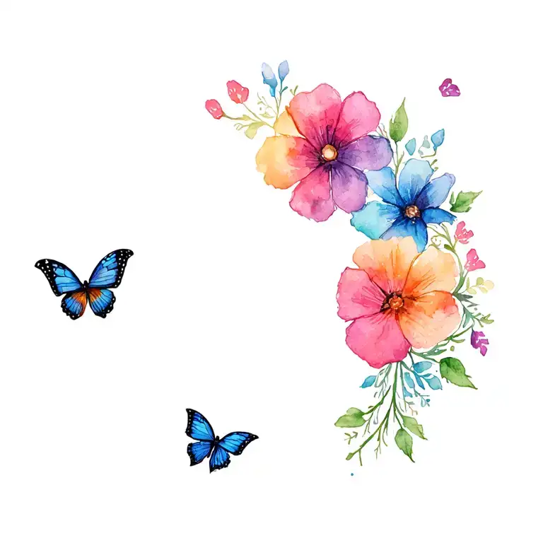 pawprint with flowers and butterflies intertwined tattoo design idea
